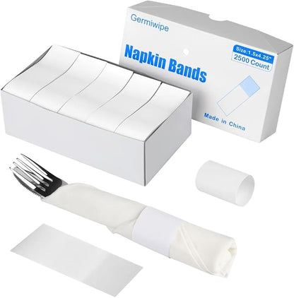 Germiwipe Napkin Band Pack of 2,500,Napkin Rings Self Adhesive,Silverware Wraps Bands (White, 2500pcs)