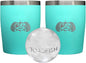 Toadfish Non-tipping 10oz Double Wall Insulated Stainless Steel Rocks Tumbler 2-Pack Gift Set w/Ice Ball Tray & Easy Slide Lid - Teal