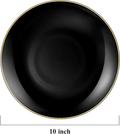 100 PCS Black Gold Plastic Plates, 10 inch Black Disposable Plates for Party, Plastic Dinner Plates for Party, Graduation, Birthday, Wedding