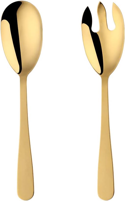 12 Inches Salad Spoon and Fork Sets，Stainless Steel Salad Server Sets, Cooking by BISDARUN