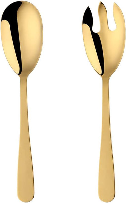 12 Inches Salad Spoon and Fork Sets，Stainless Steel Salad Server Sets, Cooking by BISDARUN