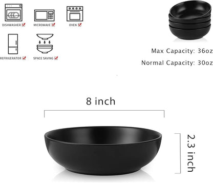 Selamica Ceramic Pasta Bowls Set of 4, Stackable Serving Bowl, Microwave - Image 2