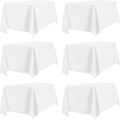 PureFit 6 Pack White Rectangle Table Cloths 60 x 126 Inch, Stain Resistant Polyester Table Covers for Dining Room, Wedding, Party, Banquet and Camping