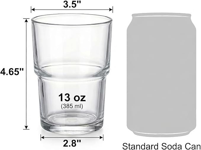 Clear Ribbed Glass Cups, 13 oz Stackable Drinking Glasses - Image 2