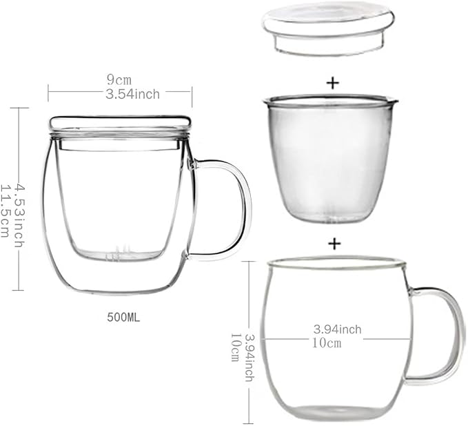 Glass Tea Cup with Infuser and Lid, 17 oz Clear Loose Leaf Tea Infuser Mug | - Image 2
