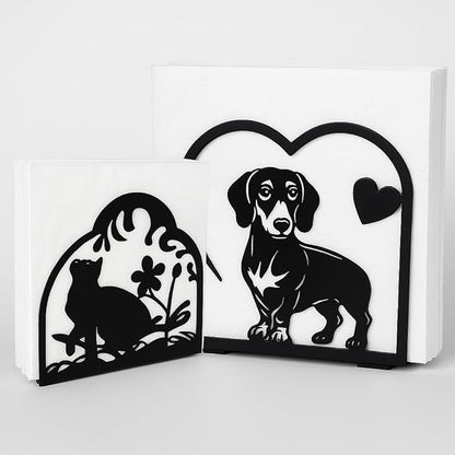 Decorative Cat and Dog Napkin Holder – Metal Napkin Organizer for Everyday & Cocktail Napkins – Cute cat Coffee filter holder size #2 & #4 for Kitchen Table Decor Gift for Animal Lovers 2-Pack