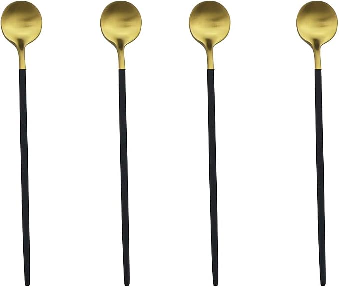 Black Gold Flatware, Royal 4 Piece Matte Black Handle 18/10 Stainless Steel by Gugrida