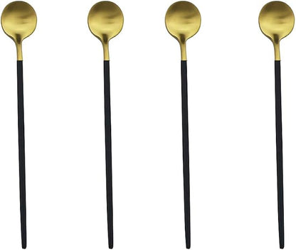 Black Gold Flatware, Royal 4 Piece Matte Black Handle 18/10 Stainless Steel by Gugrida