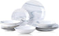 Bestone 12-Piece Round Kitchen Dinnerware Set, Plates, Bowls, Service for 4, Blue and White Marble