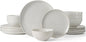 Famiware Moonlight Plates and Bowls Sets, 24 Pieces Stoneware Dinnerware Sets with Linen Finish, Dishware set for 8, Microwave and Dishwasher Safe, Chip and Scratch Resistant, White