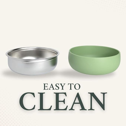 Monkey Proof™ Non-Toxic Stainless Steel Child Bowl 5” with Non-Slip Silicone Shell, (Set of 4 bowls) Unbreakable, Mess Free Feeding for Babies, Toddlers, Kids, BPA free (Garden Party)