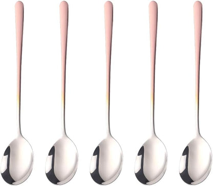 5-pieces Soup Dinner Spoon 8-Inch Rose Gold Metal Korean Spoon Stainless Steel Table Spoons by Buyer Star