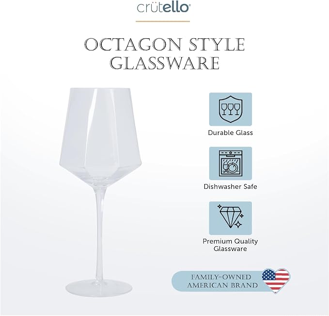 Crutello Vintage Wine Glasses Set of 4-18 oz Glass Sets - Fancy Unique Art Deco Glassware - Long Stemmed Fun Drinking Glasses for Red and White Wine, Cute Cocktail, or Fun Mocktails