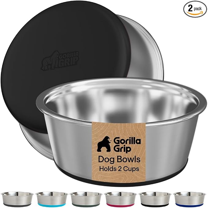 GORILLA GRIP Dog Bowls, Food Grade 304 Stainless Steel, Holds 2 US Cups Each by Unknown