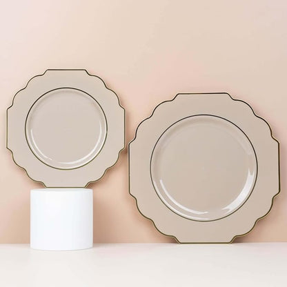 Taupe Hard Plastic Dinner Plates, 50 Pack 11" Disposable Round Baroque Plates - Image 7