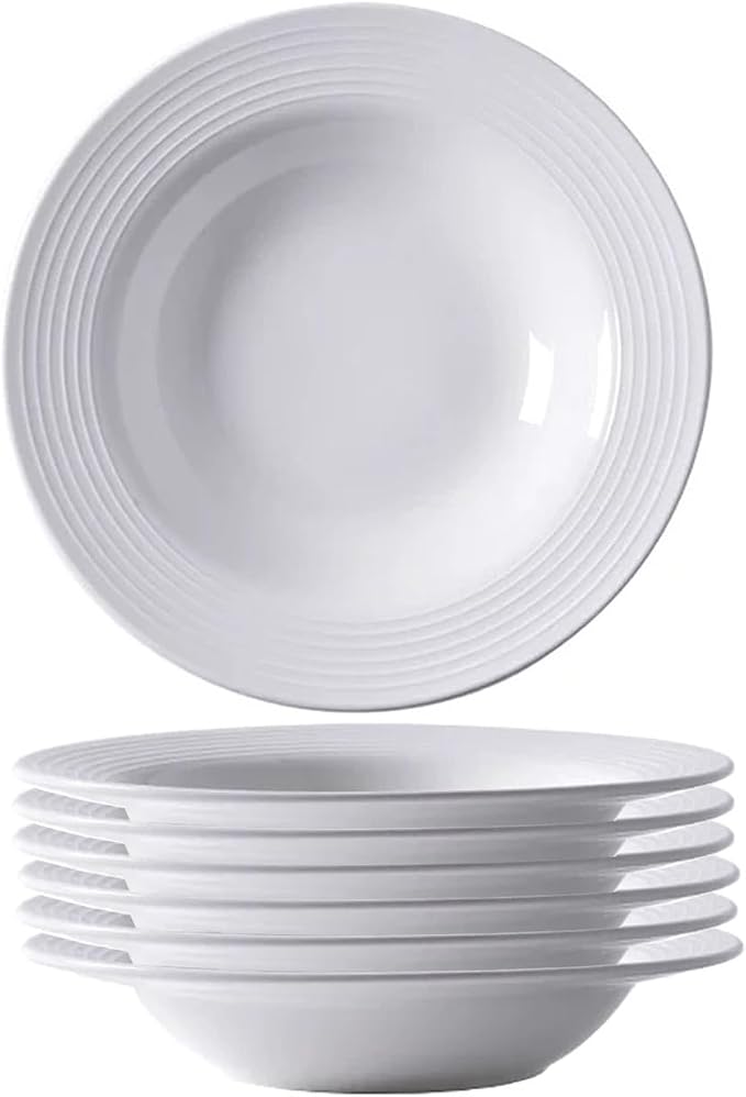 Pasta Bowls Plates Set of 6, 8.5inch Ceramic Plates tableware, Shallow Soup by CHPINDAM