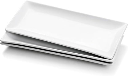 Miicol Porcelain Serving Platters Set of 3, Large Serving Trays 14 Inch, White Rectangle Plates, Ceramic Serving Dishes for Party, Restaurant, Buffet, Steak, Dessert, Salad, Fruit, Microwave Safe