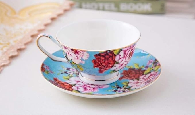 BTaT- Floral Tea Cups and Saucers Set of 4, 7 oz | Porcelain Tea Cup Set - Image 7