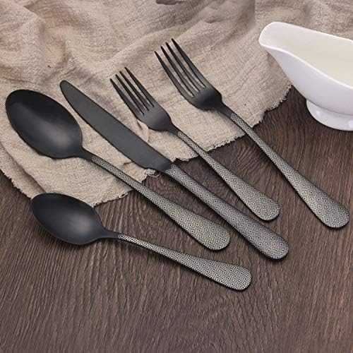 Matte Black Silverware Set, Satin Finish 20-Piece Stainless Steel Flatware Set - Image 6