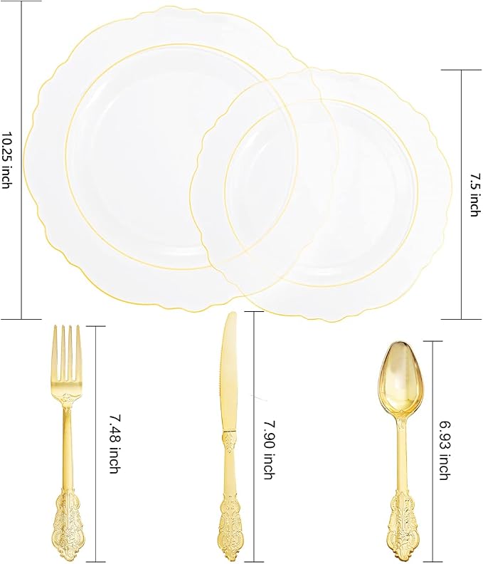 YOUBET 125PCS Clear Gold Plastic Plates - Image 6