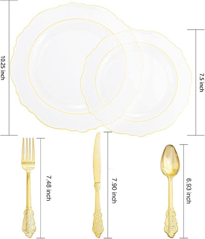 YOUBET 125PCS Clear Gold Plastic Plates - Image 6