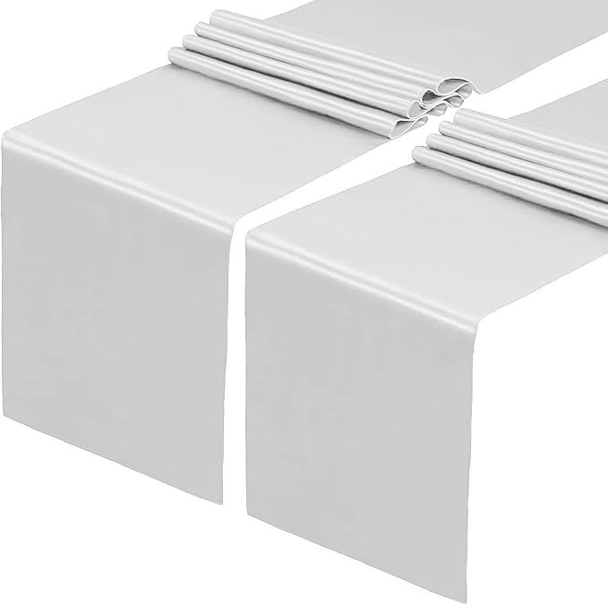 2 Pack Silver Table Runners, 12x108 Inches Long | Satin Table Runner, Silk and by HMQIANG
