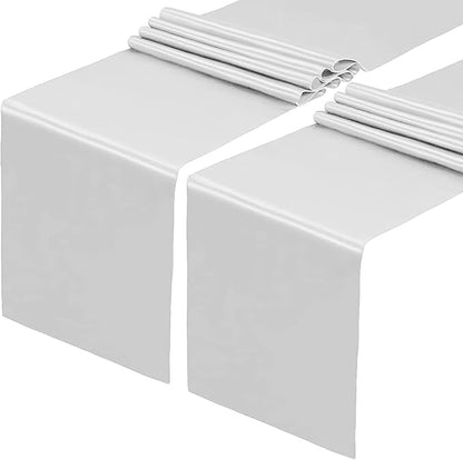 2 Pack Silver Table Runners, 12x108 Inches Long | Satin Table Runner, Silk and by HMQIANG