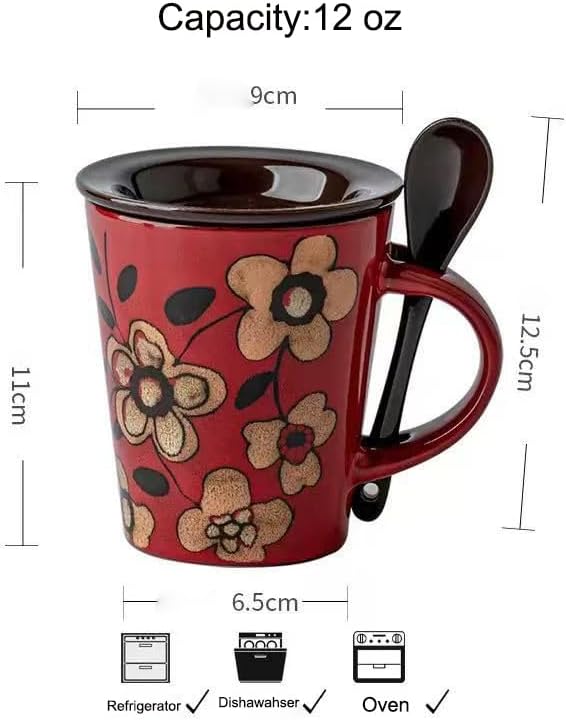 Coffee Mugs 12 oz with Spoon and Lid, Novelty Ceramic Coffee Cups - Image 6