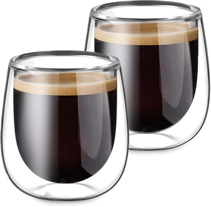 glastal Espresso Cups 4 oz Double Walled Glasses Coffee Mugs Set of 2, German by glastal