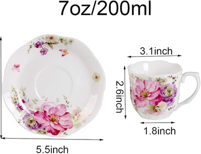 GuangYang 7 oz Porcelain Tea Cups and Saucers Set of 6, Cappuccino, - Image 5