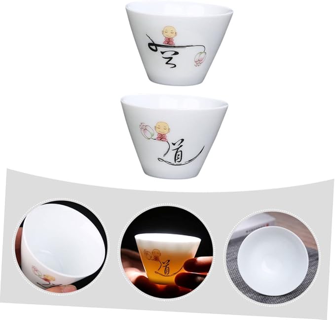 2Pcs Ceramic Tea Cups Retro Style Porcelain Teaware Delicate Handleless Kung Fu - Image 5