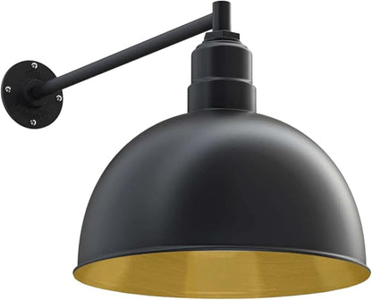 Steel Lighting Co. Hollywood Bowl Light | Outdoor Wall Mounted | 15 inch Bowl Dome | 20 inch Straight Arm | Barn Light Made in America | Matte Black Exterior/Brass Interior