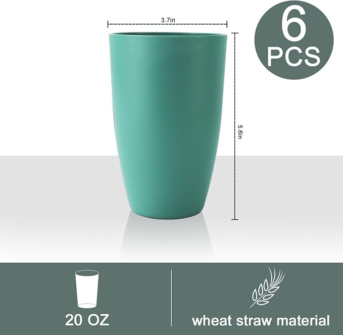 PYRMONT Wheat Straw Cups 20 Oz Alternative Plastic Cups Set of 6 Unbreakable - Image 2