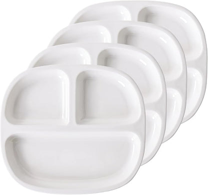 8.58" Square Ceramic Divided Plates - 4 Pack, Portion Control Plate for Rational Eating, White Dinner Plates, 3 Compartment Dinner Diet Plates for Kids Adults, Microwave, Dishwasher Safe