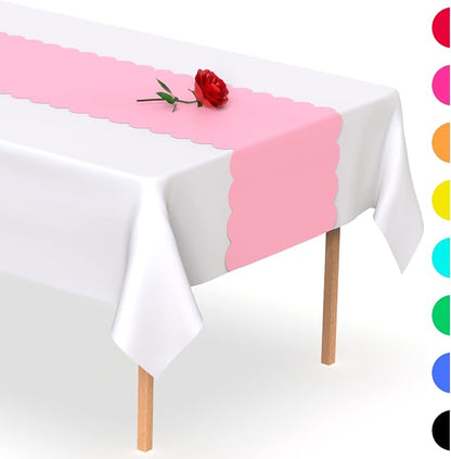 Light Pink Scallop Table Runner, Disposable Plastic, 5 Pack - Image 7
