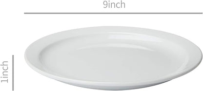 Amazon Basics 12-Piece Porcelain, 9 Inch Narrow Rim Dinner Plate Set, White
