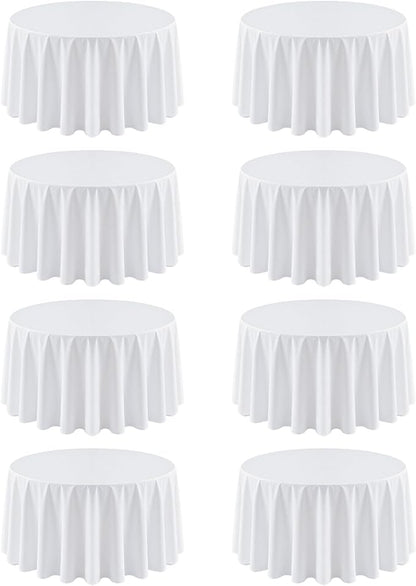 8 Pack Round Tablecloth 120 Inch Cloth White Tablecloth for Round Tables, Washable Polyester Table Cloth Stain and Wrinkle Resistant Decorative Table Cover for Wedding Party Dining Banquet