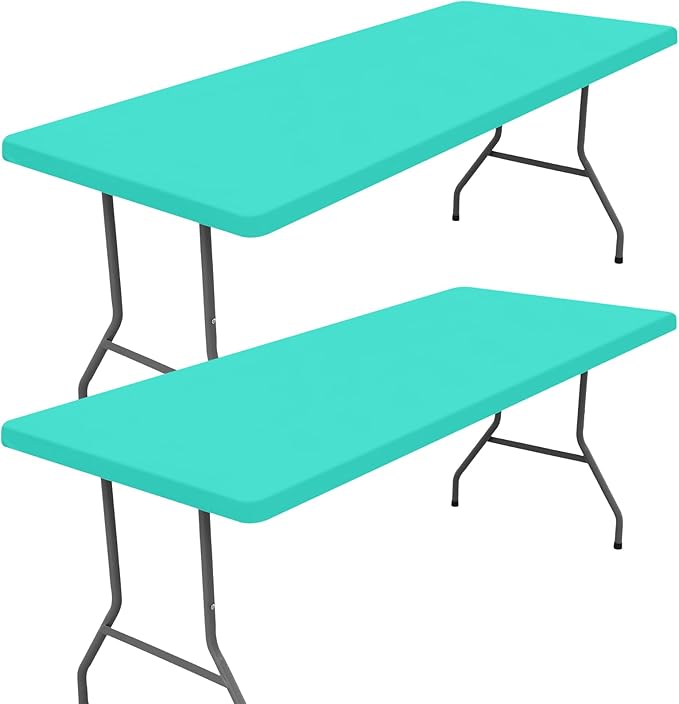 Spandex 4 Foot Rectangle Table Cloth 2 Pack, Elastic Fitted Tablecloths for Picnic, Stretch Washable Patio Table Cover for Outdoor, Camping, Banquet and Parties (Aqua Blue, 30"x48")