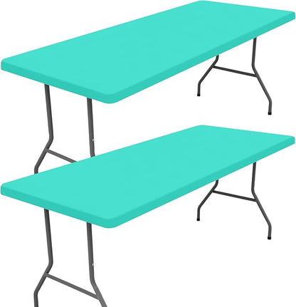 Spandex 4 Foot Rectangle Table Cloth 2 Pack, Elastic Fitted Tablecloths for Picnic, Stretch Washable Patio Table Cover for Outdoor, Camping, Banquet and Parties (Aqua Blue, 30"x48")