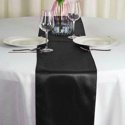 Black Table Runners, 12x108 Inches, 2 Pack | Satin, Silk and Smooth Fabric - Image 2