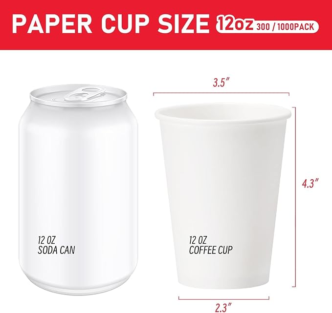 12 oz 500 Pack Paper Coffee Cups, Hot Disposable Paper Cups, Thickened - Image 2