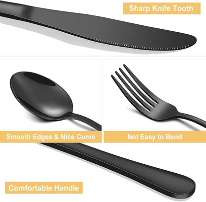 Black Silverware Set for 8, 40 Pieces Stainless Steel Flatware Cutlery Set - Image 3