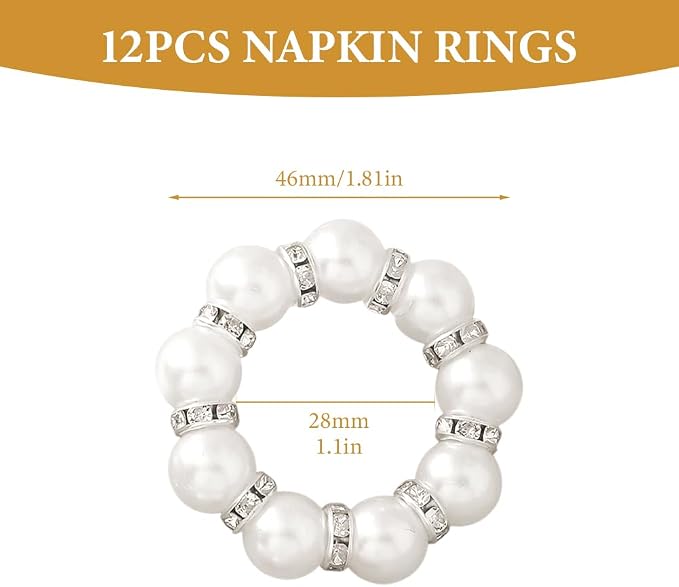12Pcs Pearl Napkin Rings, Imitation Pearl Ring Napkin Wedding Beaded White | - Image 2
