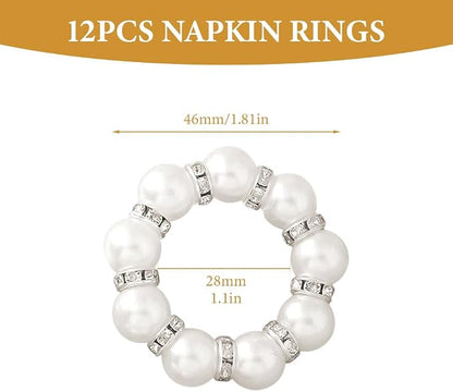 12Pcs Pearl Napkin Rings, Imitation Pearl Ring Napkin Wedding Beaded White | - Image 2