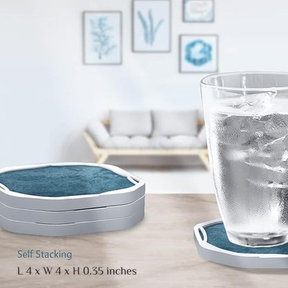 UMIRRO Absorbent Felt & Silicone Drink Coasters Set of 4, Teal Blue | Leakproof - Image 6