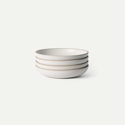 MORA Medium Dishes Set of 4, 30oz Ceramic Pottery Pasta Plate/Wide Bowls - Microwave, Oven and Dishwasher Safe - Oat