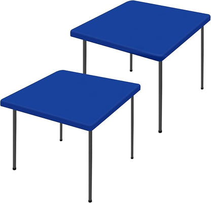 Spandex Picnic Table Cloth 2 Pack, Elastic Fitted Tablecloths for Square Tables, Stretch Washable Patio Table Cover for Outdoor, Camping, Banquet and Parties (Blue, 34"x34")
