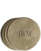 Ox & Pine Personalized Leather Coaster - Sold Individually or in Sets of 4 - Customize Inscription - 100% Full-Grain Leather – 4" Round or 4" Square (Round, Stone Natural, Set of 4 Coasters)