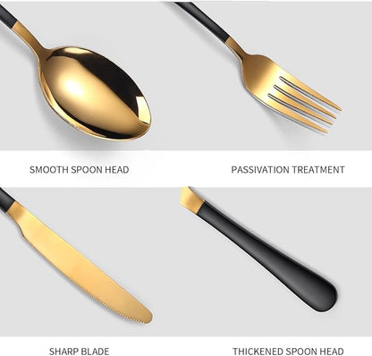 24 Piece Black and Gold 18/0 Flatware Utensil Set - Image 4