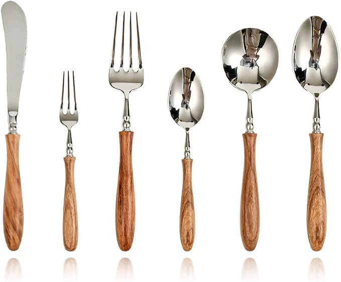 6-Piece Vintage Luxury 18/10 Stainless Steel Silverware Set by BLEWAR